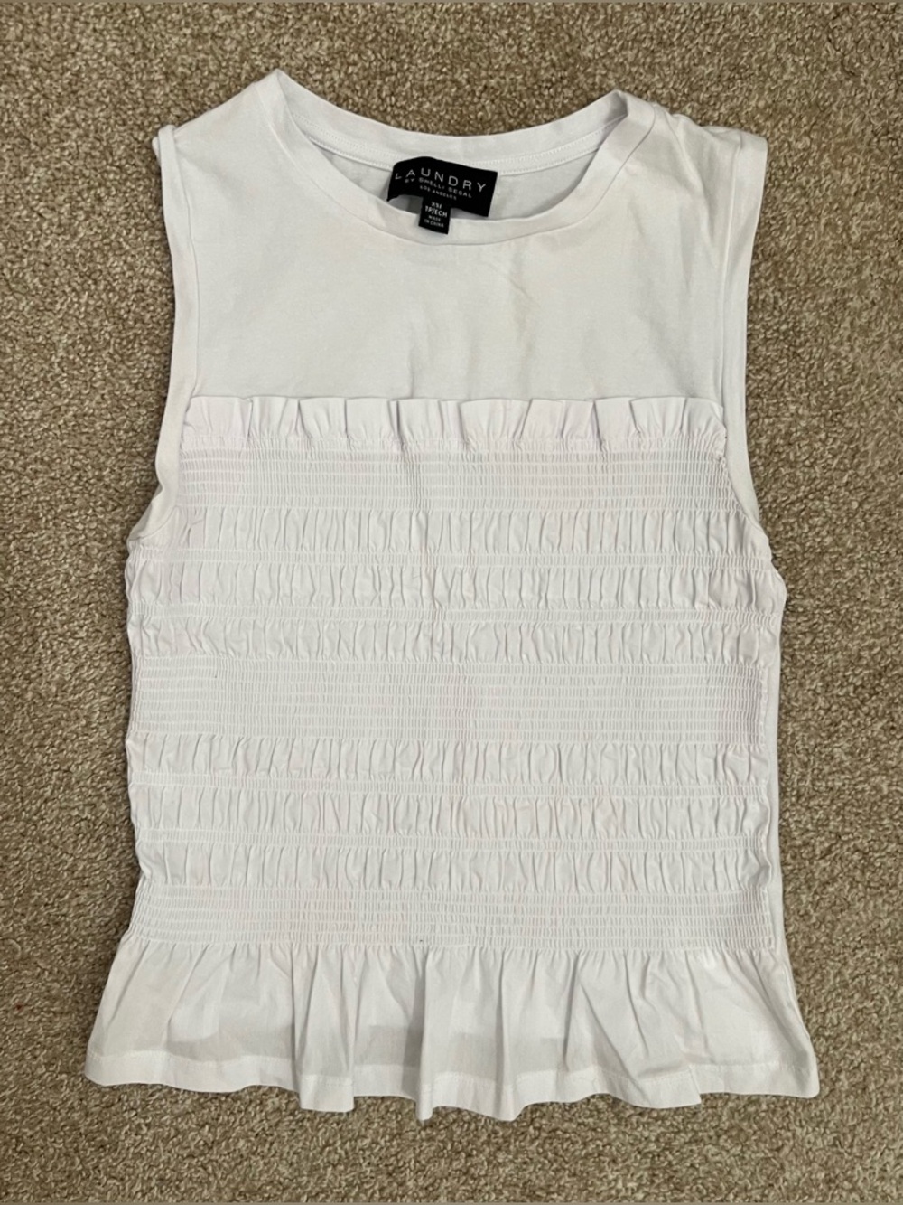 Laundry By Shelli Segal White Sleeveless Smocked Peplum Tank Size XS